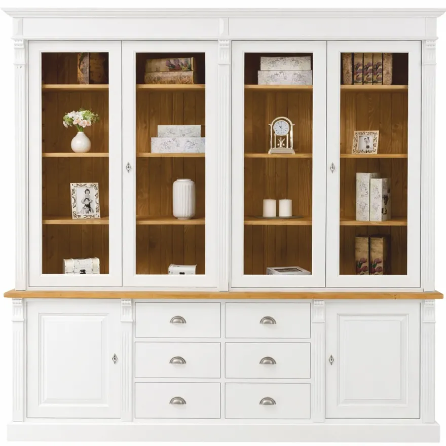 Casa Padrino Landhausstil Massivholz Schrank Weiß / Naturfarben 223 x 51 x H. 228 cm