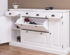 Casa Padrino Landhausstil Massivholz Schrank Weiß 176 x 35 x H. 105 cm - Sideboard - Kommode - Schuhschrank - Dielenschrank - Landhausstil Möbel