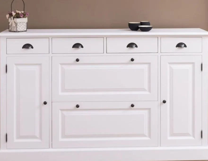 Casa Padrino Landhausstil Massivholz Schrank Weiß 176 x 35 x H. 105 cm - Sideboard - Kommode - Schuhschrank - Dielenschrank - Landhausstil Möbel