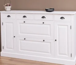 Casa Padrino Landhausstil Massivholz Schrank Weiß 176 x 35 x H. 105 cm - Sideboard - Kommode - Schuhschrank - Dielenschrank - Landhausstil Möbel