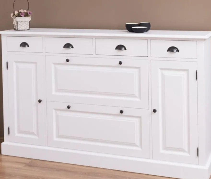 Casa Padrino Landhausstil Massivholz Schrank Weiß 176 x 35 x H. 105 cm - Sideboard - Kommode - Schuhschrank - Dielenschrank - Landhausstil Möbel