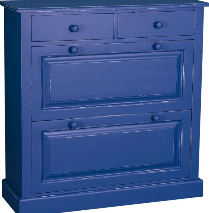 Casa Padrino Landhausstil Massivholz Schuhschrank Antik Blau 103 x 35 x H. 105 cm - Landhausstil Garderobenmöbel