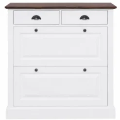 Casa Padrino Landhausstil Massivholz Schuhschrank Weiß / Dunkelbraun H. 105 cm - Massivholz Möbel - Landhausstil Garderobenmöbel