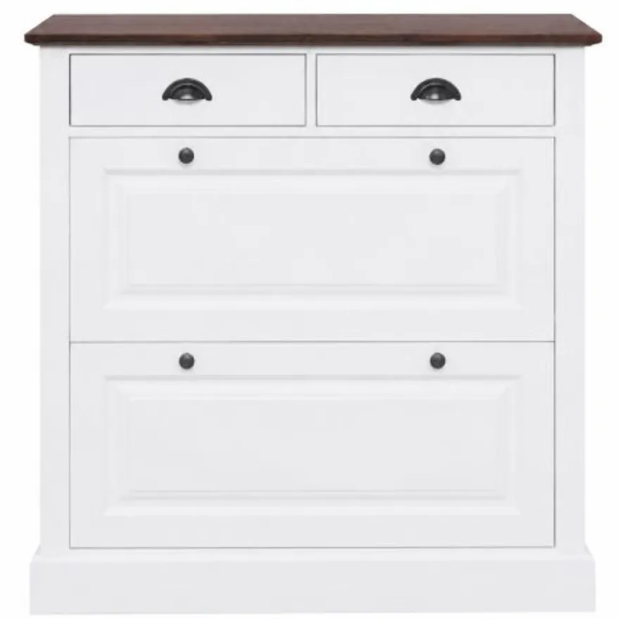 Casa Padrino Landhausstil Massivholz Schuhschrank Weiß / Dunkelbraun H. 105 cm - Massivholz Möbel - Landhausstil Garderobenmöbel