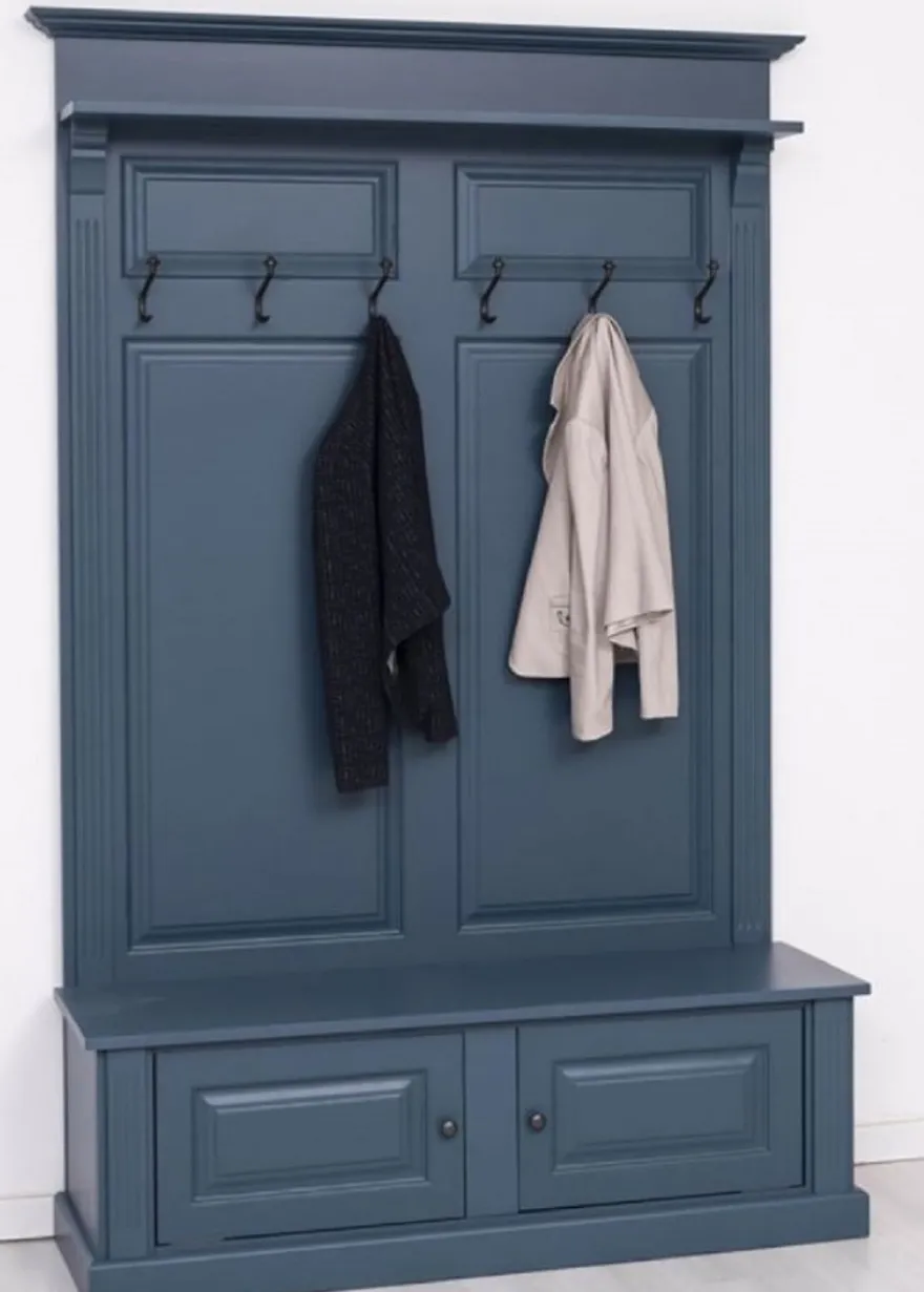 Casa Padrino Landhausstil Massivholz Garderobenschrank Blau 140 x 41 x H. 210 cm - Wand Garderobe - Flur Schrank - Flurmöbel - Garderobenmöbel - Landhausstil Möbel