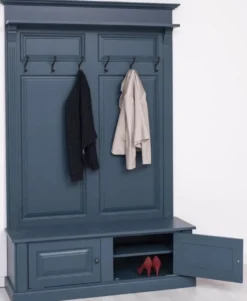 Casa Padrino Landhausstil Massivholz Garderobenschrank Blau 140 x 41 x H. 210 cm - Wand Garderobe - Flur Schrank - Flurmöbel - Garderobenmöbel - Landhausstil Möbel