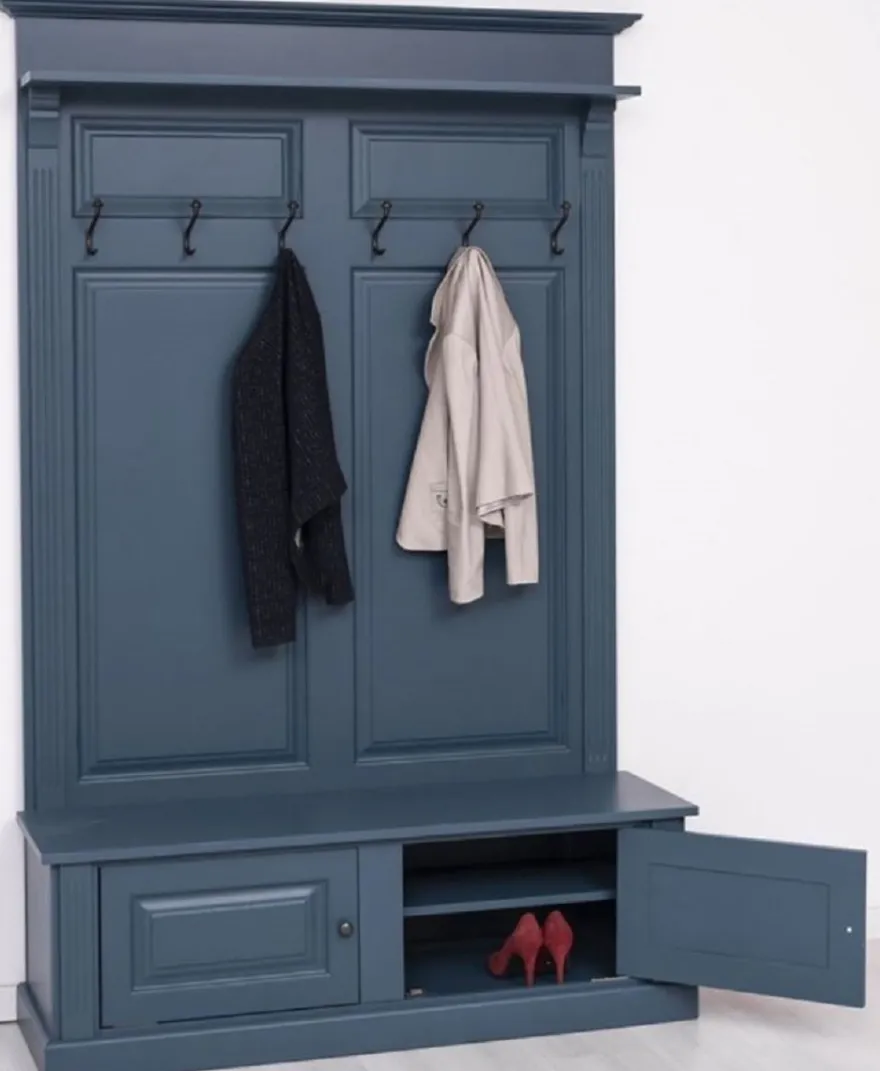 Casa Padrino Landhausstil Massivholz Garderobenschrank Blau 140 x 41 x H. 210 cm - Wand Garderobe - Flur Schrank - Flurmöbel - Garderobenmöbel - Landhausstil Möbel