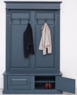 Casa Padrino Landhausstil Massivholz Garderobenschrank Blau 140 x 41 x H. 210 cm - Wand Garderobe - Flur Schrank - Flurmöbel - Garderobenmöbel - Landhausstil Möbel