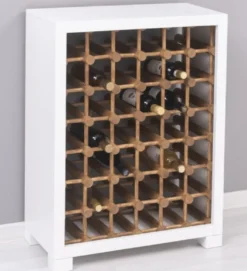 Casa Padrino Landhausstil Massivholz Weinschrank Weiß / Naturfarben 68 x 35 x H. 68 cm - Massivholz Weinregal im Landhausstil - Massivholz Bar Möbel - Landhausstil Bar Möbel