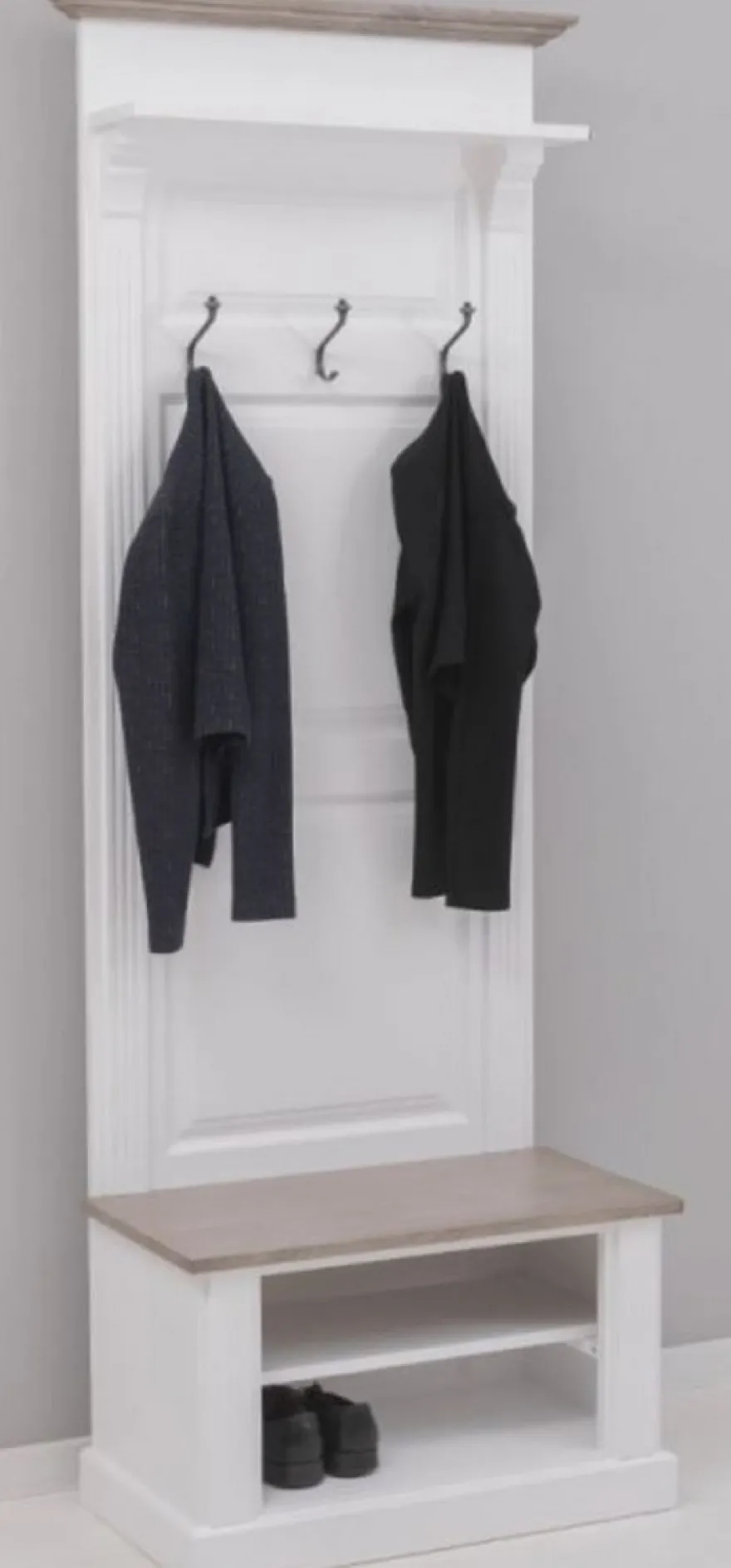 Casa Padrino Landhausstil Massivholz Garderobenschrank Weiß / Graubraun 79 x 41 x H. 210 cm - Wand Garderobe - Flur Schrank - Flurmöbel - Garderobenmöbel - Landhausstil Möbel