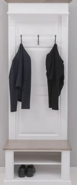Casa Padrino Landhausstil Massivholz Garderobenschrank Weiß / Graubraun 79 x 41 x H. 210 cm - Wand Garderobe - Flur Schrank - Flurmöbel - Garderobenmöbel - Landhausstil Möbel