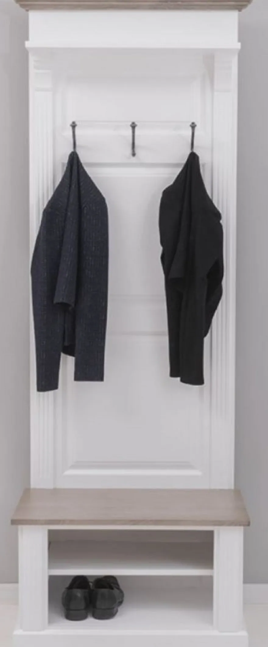 Casa Padrino Landhausstil Massivholz Garderobenschrank Weiß / Graubraun 79 x 41 x H. 210 cm - Wand Garderobe - Flur Schrank - Flurmöbel - Garderobenmöbel - Landhausstil Möbel