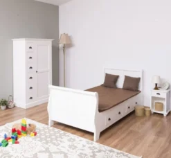 Casa Padrino Landhausstil Massivholz Kinderzimmer Möbel Set Weiß - 1 Einzelbett & 1 Kleiderschrank & 1 Nachttisch - Landhausstil Möbel