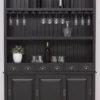 Casa Padrino Landhausstil Massivholz Barschrank Antik Schwarz 151 x 36 x H. 210 cm - Massivholz Weinschrank im Landhausstil - Massivholz Bar Möbel - Landhausstil Bar Möbel