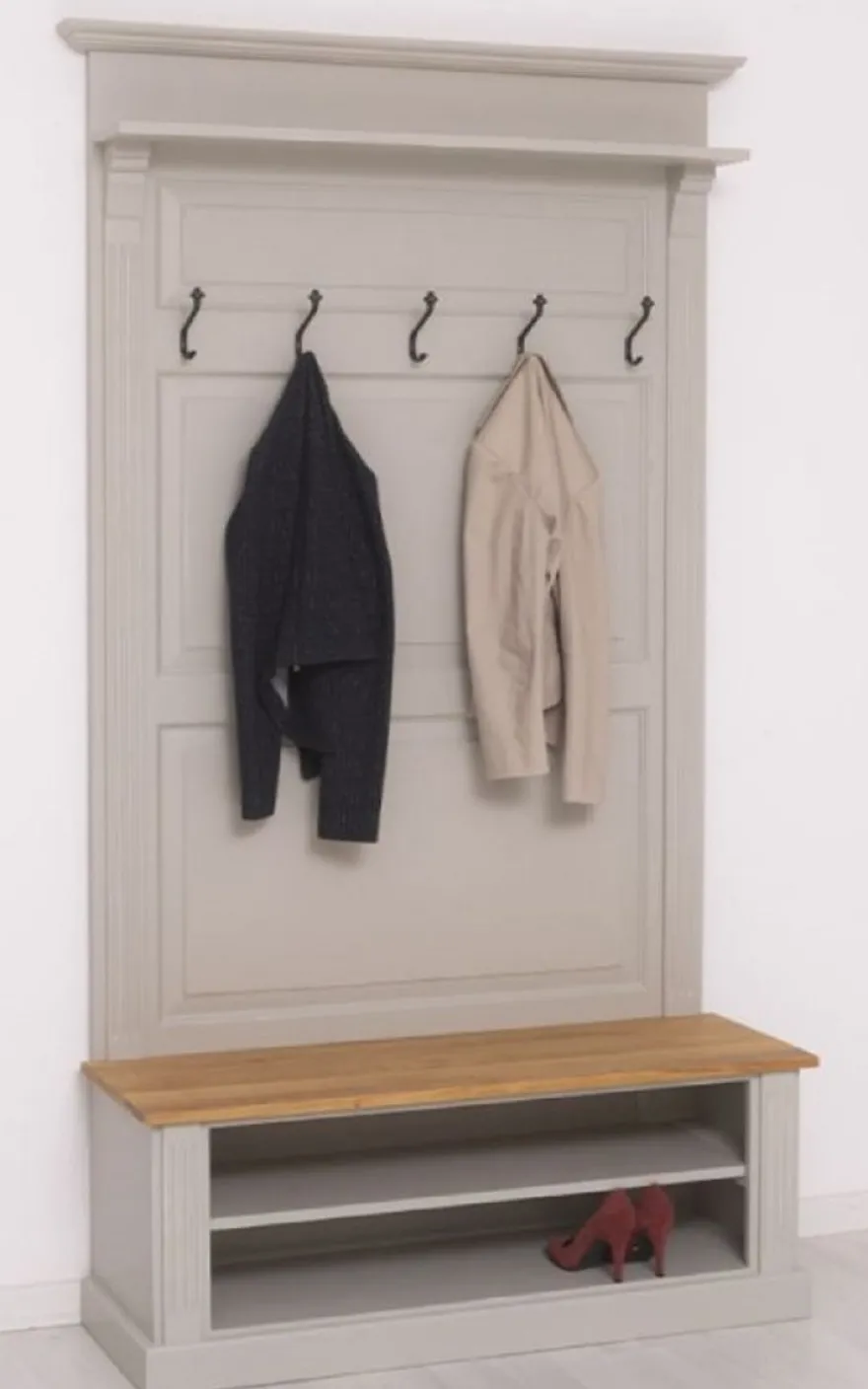 Casa Padrino Landhausstil Massivholz Garderobenschrank Grau / Naturfarben 120 x 41 x H. 210 cm - Wand Garderobe - Flur Schrank - Flurmöbel - Garderobenmöbel - Landhausstil Möbel
