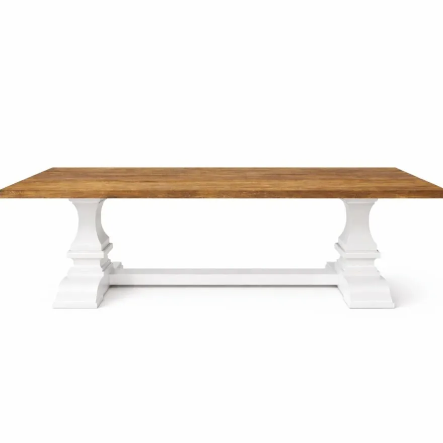 Casa Padrino Landhausstil Massivholz Esstisch Braun / Weiß 220 cm - Esszimmer Möbel