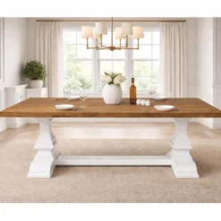 Casa Padrino Landhausstil Massivholz Esstisch Braun / Weiß 220 cm - Esszimmer Möbel