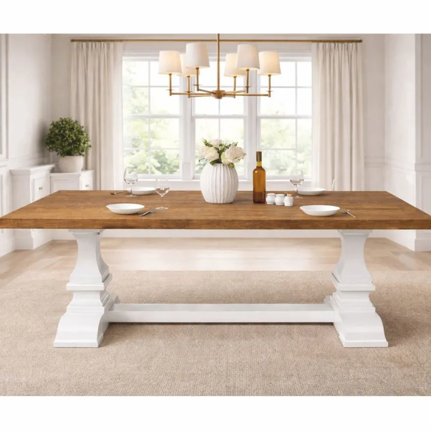 Casa Padrino Landhausstil Massivholz Esstisch Braun / Weiß 220 cm - Esszimmer Möbel
