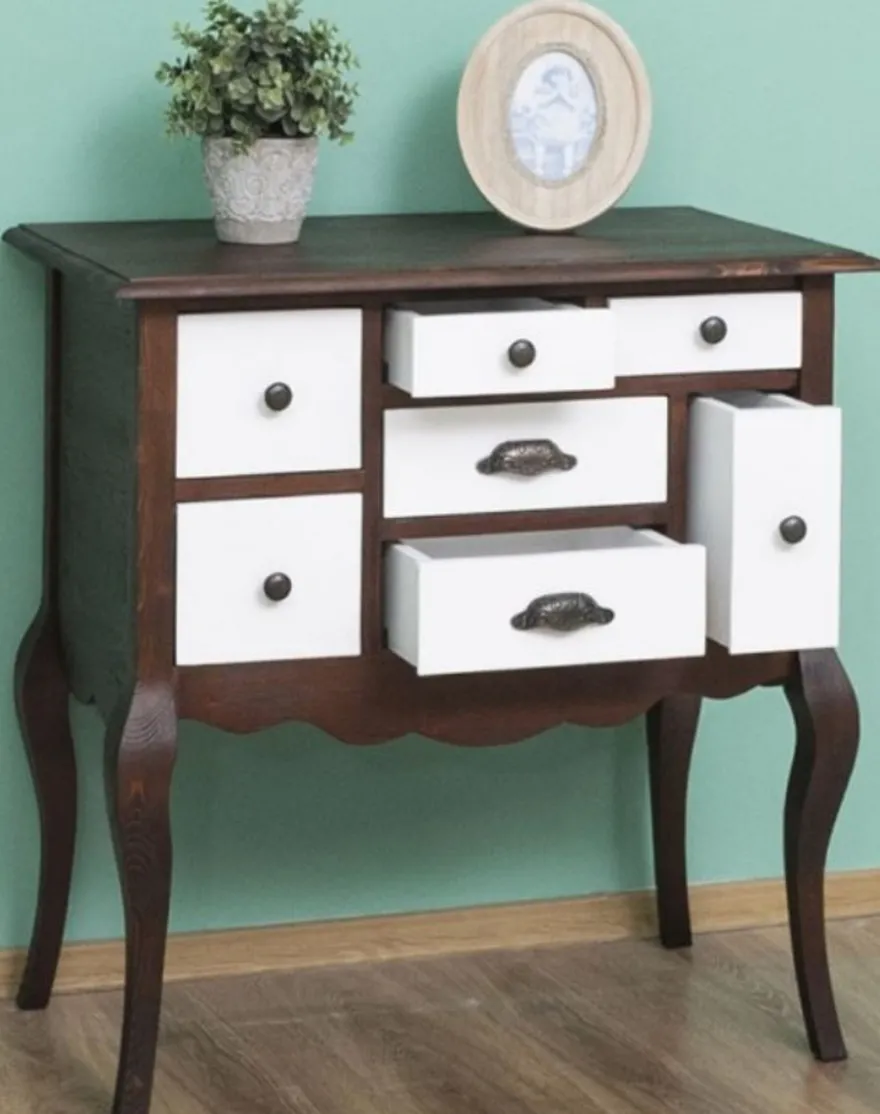 Casa Padrino Landhausstil Massivholz Kommode mit 7 Schubladen Dunkelbraun / Weiß 80 x 40 x H. 82 cm - Landhausstil Möbel