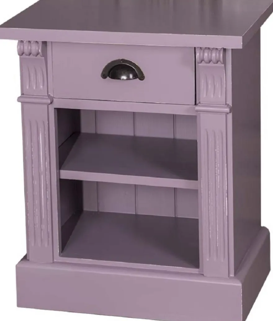 Casa Padrino Landhausstil Nachttisch mit Schublade und Regal Antik Lila 49 x 33 x H. 60 cm - Massivholz Nachtkommode - Nachtschrank - Landhausstil Schlafzimmermöbel