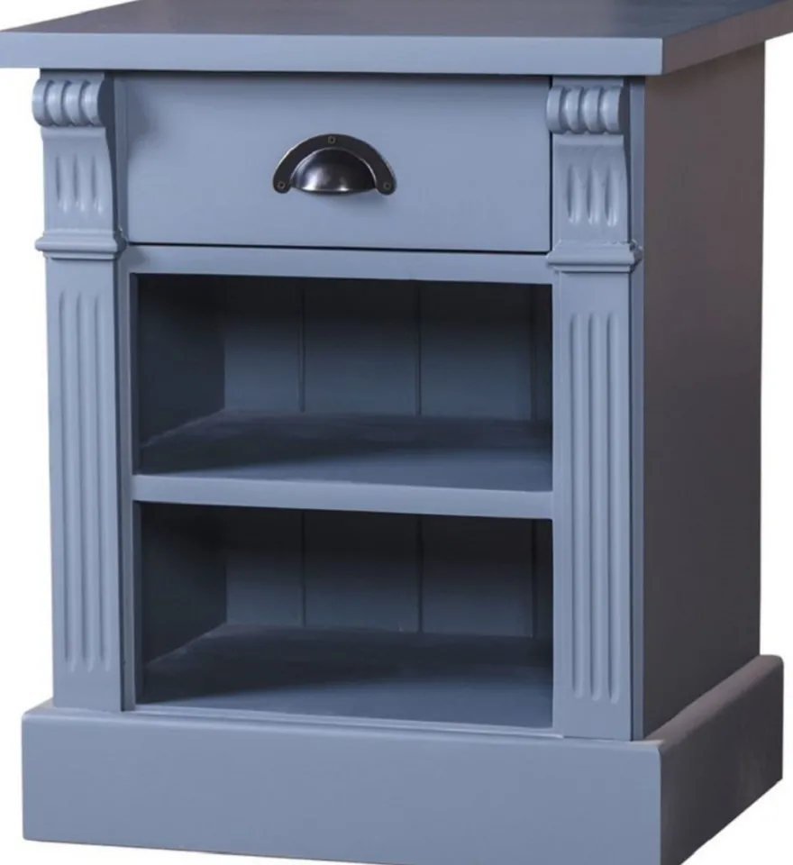 Casa Padrino Landhausstil Nachttisch mit Schublade und Regal Hellblau 49 x 33 x H. 60 cm - Massivholz Nachtkommode - Nachtschrank - Landhausstil Schlafzimmermöbel