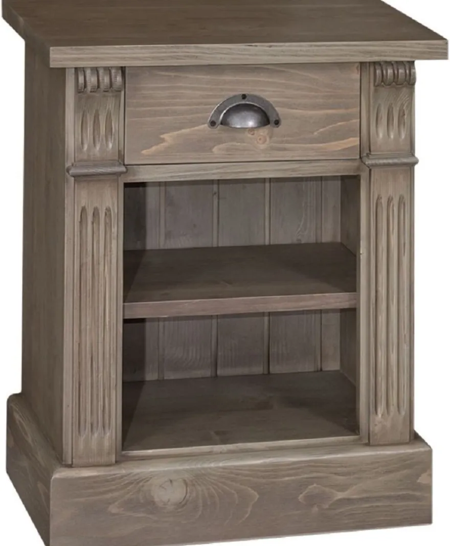 Casa Padrino Landhausstil Nachttisch mit Schublade und Regal Braun 49 x 33 x H. 60 cm - Massivholz Nachtkommode - Nachtschrank - Landhausstil Schlafzimmermöbel