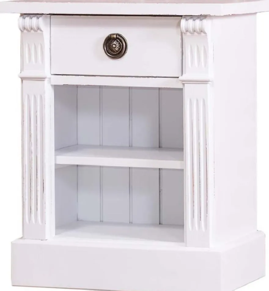 Casa Padrino Landhausstil Nachttisch mit Schublade und Regal Antik Weiß 49 x 33 x H. 60 cm - Massivholz Nachtkommode - Nachtschrank - Landhausstil Schlafzimmermöbel