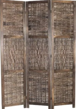 Casa Padrino Landhausstil Raumteiler Paravent aus Paulownia-Holz, Rattan und Metall in Braun 40 x 2 x H. 170 cm