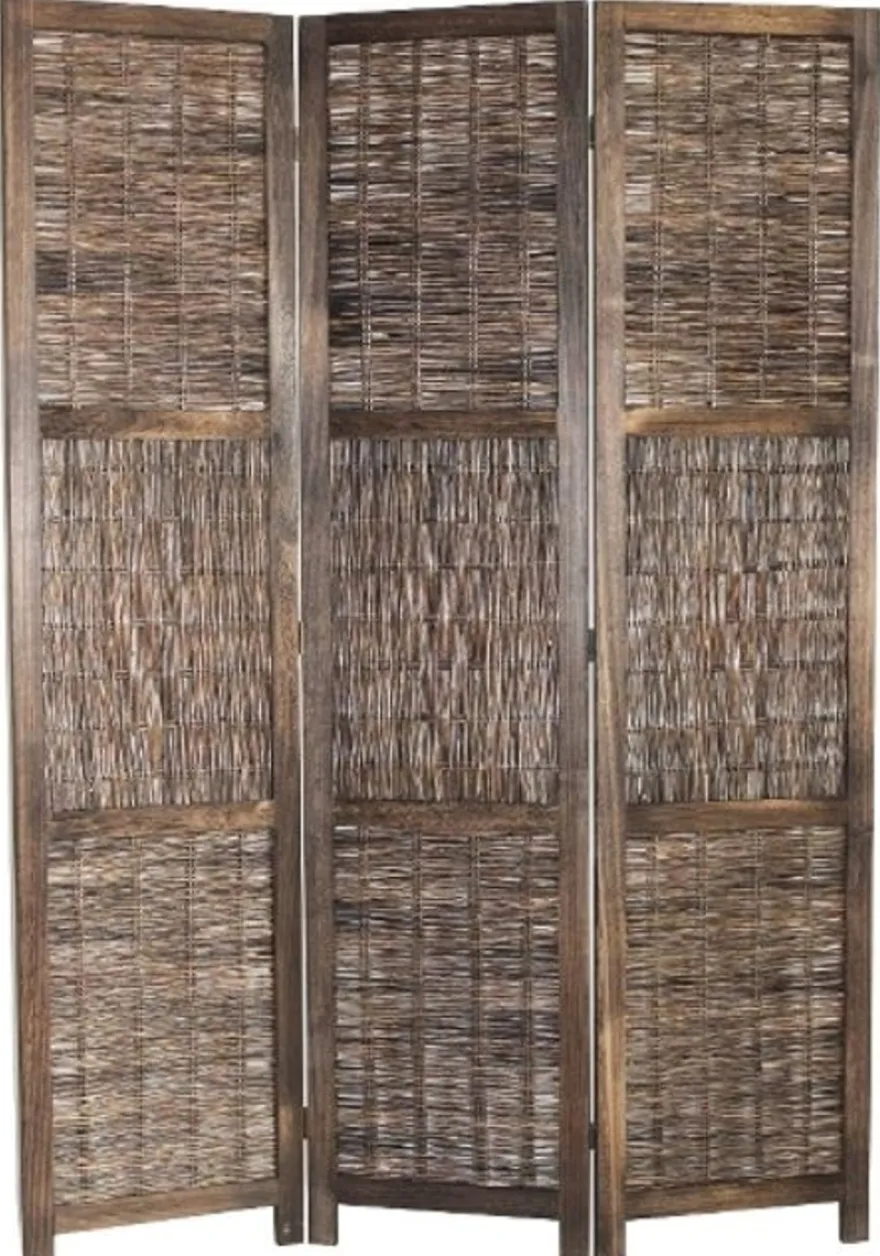 Casa Padrino Landhausstil Raumteiler Paravent aus Paulownia-Holz, Rattan und Metall in Braun 40 x 2 x H. 170 cm