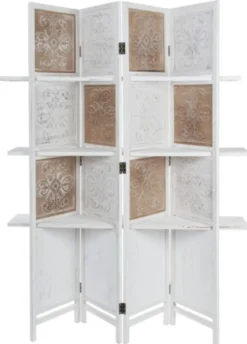 Casa Padrino Landhausstil Raumteiler mit 3 Regalen Antik Weiß / Antik Braun 155 x 2 x H. 181 cm - Shabby Chic Paravent Sichtschutz Trennwand