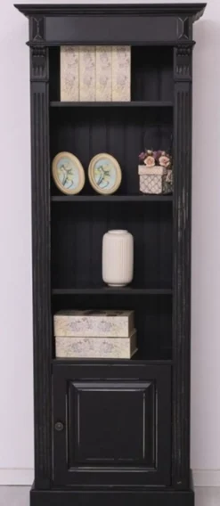 Casa Padrino Landhausstil Regalschrank Antik Schwarz 70 x 39 x H. 197 cm - Massivholz Schrank - Bücherschrank - Wohnzimmerschrank - Landhausstil Möbel
