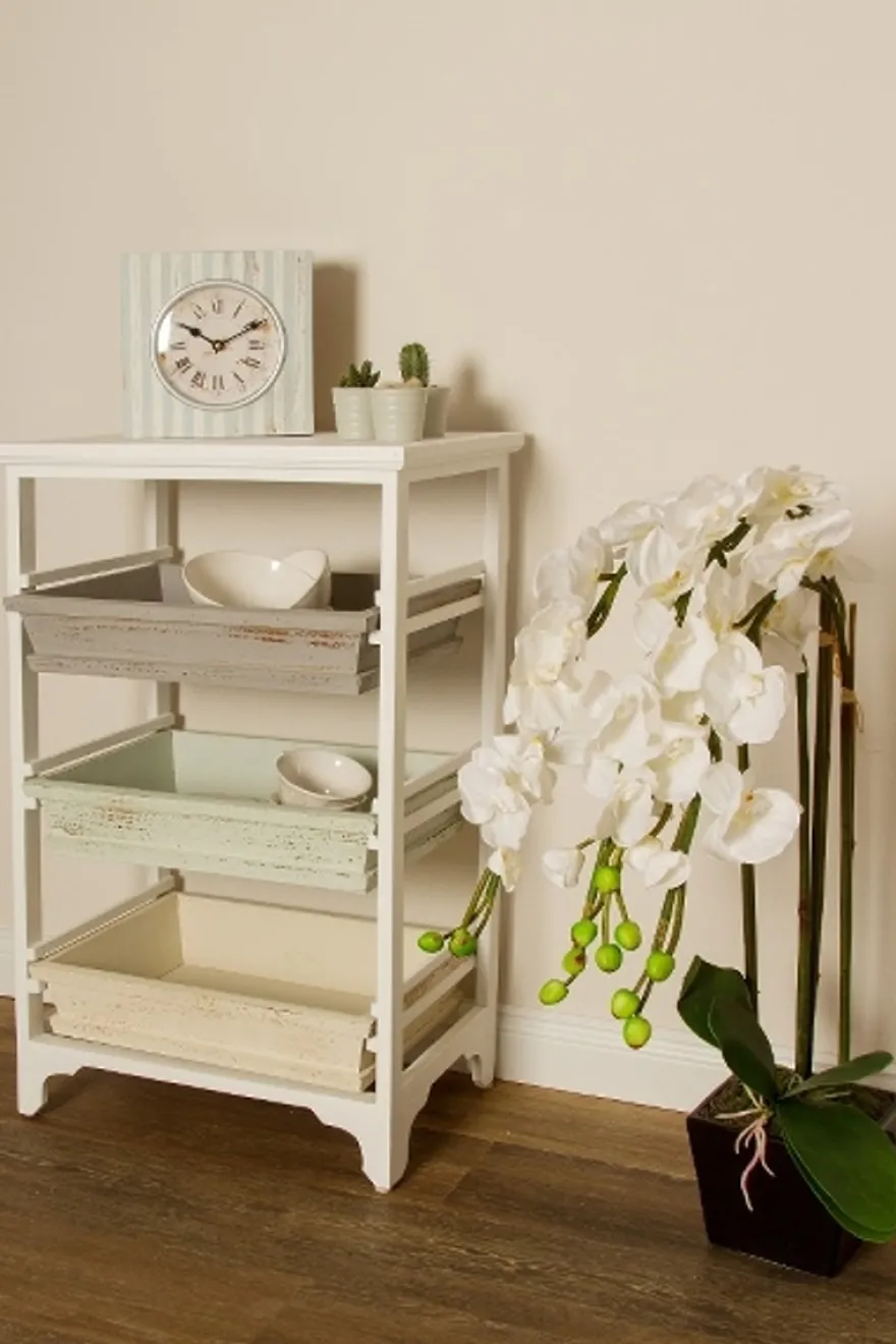 Casa Padrino Landhausstil Regalschrank Weiß / Mehrfarbig 54 x 32 x H. 86 cm - Handgefertigter Shabby Chic Regalschrank mit 3 Fächern