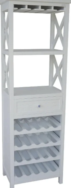 Casa Padrino Landhausstil Regalschrank mit Schublade und Flaschenfächern Weiß 58 x 37 x H. 176 cm - Beachhouse Möbel