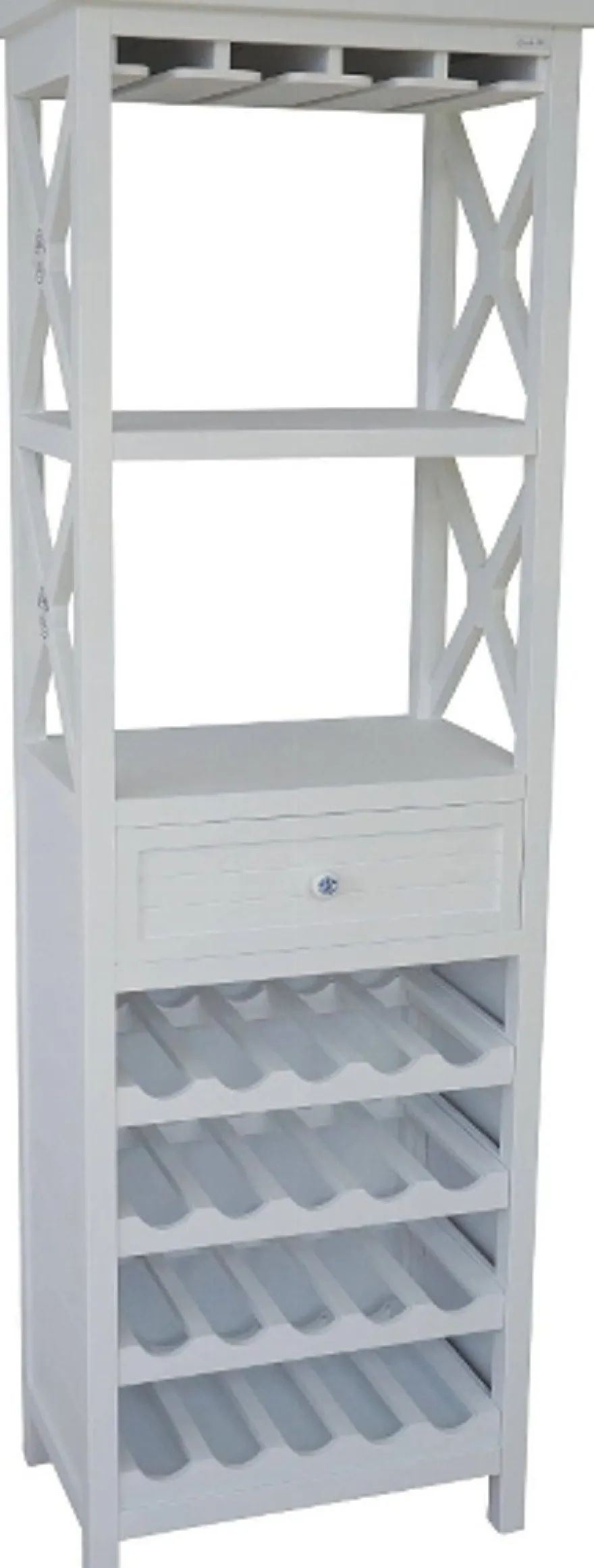 Casa Padrino Landhausstil Regalschrank mit Schublade und Flaschenfächern Weiß 58 x 37 x H. 176 cm - Beachhouse Möbel