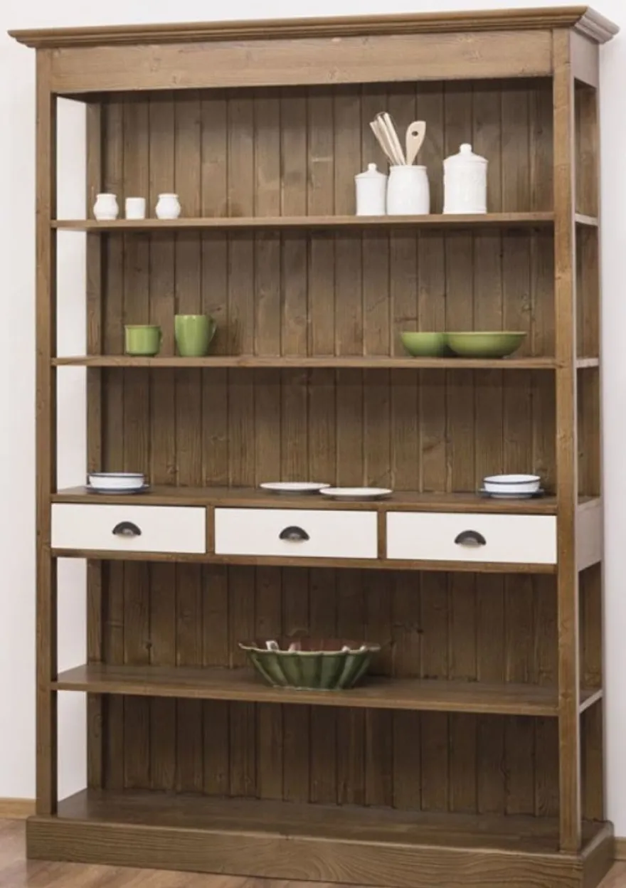 Casa Padrino Landhausstil Regalschrank Braun / Weiß 140 x 39 x H. 197 cm - Landhausstil Schrank mit 3 Schubladen - Massivholz Küchenschrank - Landhausstil Möbel