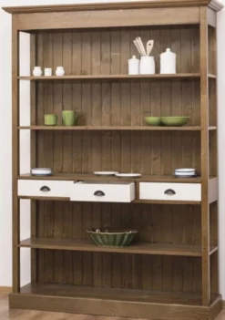 Casa Padrino Landhausstil Regalschrank Braun / Weiß 140 x 39 x H. 197 cm - Landhausstil Schrank mit 3 Schubladen - Massivholz Küchenschrank - Landhausstil Möbel