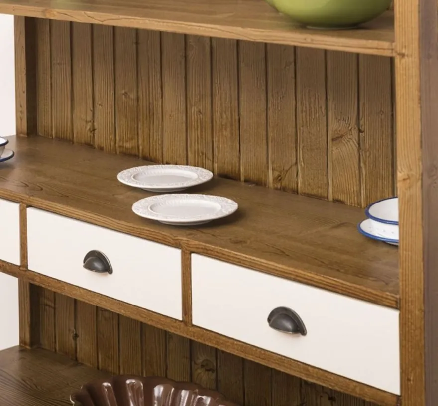 Casa Padrino Landhausstil Regalschrank Braun / Weiß 140 x 39 x H. 197 cm - Landhausstil Schrank mit 3 Schubladen - Massivholz Küchenschrank - Landhausstil Möbel