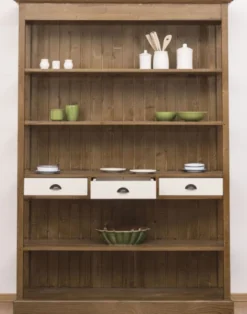 Casa Padrino Landhausstil Regalschrank Braun / Weiß 140 x 39 x H. 197 cm - Landhausstil Schrank mit 3 Schubladen - Massivholz Küchenschrank - Landhausstil Möbel