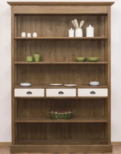 Casa Padrino Landhausstil Regalschrank Braun / Weiß 140 x 39 x H. 197 cm - Landhausstil Schrank mit 3 Schubladen - Massivholz Küchenschrank - Landhausstil Möbel