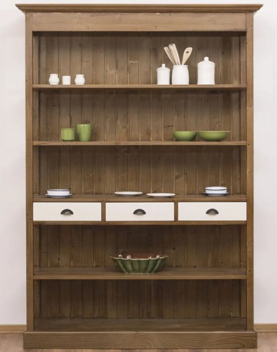 Casa Padrino Landhausstil Regalschrank Braun / Weiß 140 x 39 x H. 197 cm - Landhausstil Schrank mit 3 Schubladen - Massivholz Küchenschrank - Landhausstil Möbel