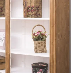 Casa Padrino Landhausstil Regalschrank Hellbraun / Weiß 180 x 39 x H. 197 cm - Massivholz Schrank - Bücherschrank - Wohnzimmerschrank - Büroschrank - Landhausstil Möbel