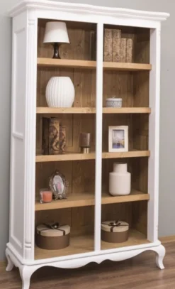 Casa Padrino Landhausstil Regalschrank Weiß / Naturfarben 112 x 49 x H. 190 cm - Massivholz Bücherschrank - Wohnzimmerschrank - Büroschrank - Möbel im Landhausstil