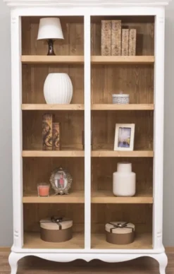 Casa Padrino Landhausstil Regalschrank Weiß / Naturfarben 112 x 49 x H. 190 cm - Massivholz Bücherschrank - Wohnzimmerschrank - Büroschrank - Möbel im Landhausstil