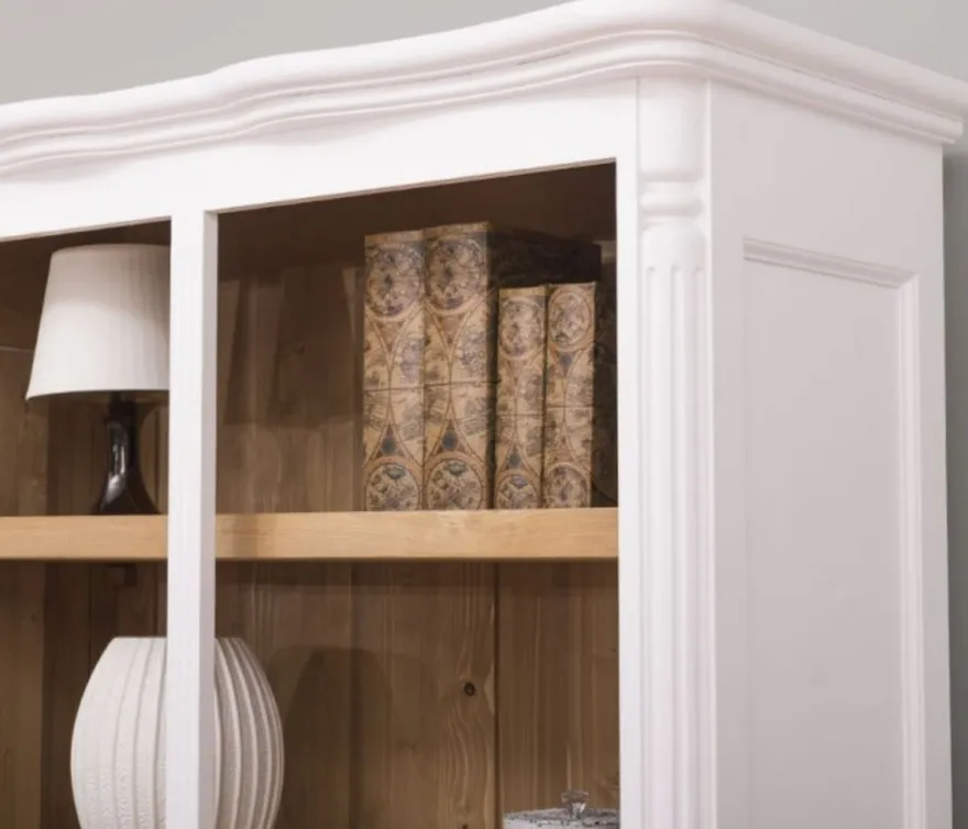 Casa Padrino Landhausstil Regalschrank Weiß / Naturfarben 112 x 49 x H. 190 cm - Massivholz Bücherschrank - Wohnzimmerschrank - Büroschrank - Möbel im Landhausstil