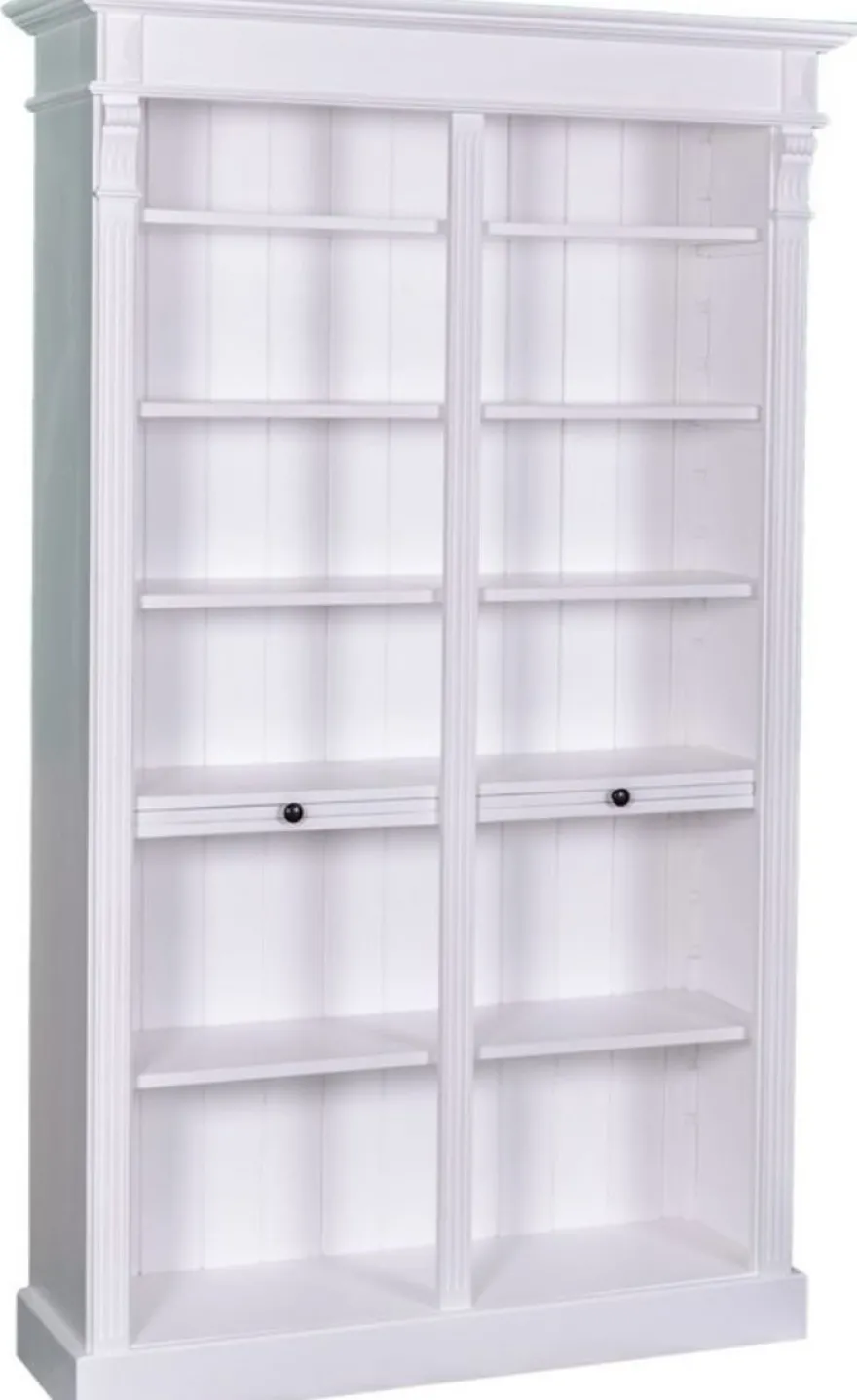 Casa Padrino Landhausstil Regalschrank Weiß 119 x 39 x H. 197 cm aus massivem Kiefernholz und Metall