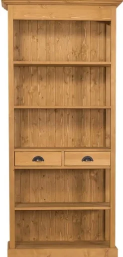 Casa Padrino Landhausstil Regalschrank Naturfarben 90 x 39 x H. 197 cm - Landhausstil Schrank mit 2 Schubladen