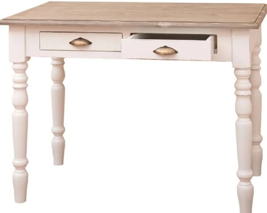 Casa Padrino Landhausstil Schreibtisch mit 2 Schubladen Antik Weiß / Naturfarben / Antik Messing 109 x 60 x H. 79 cm - Landhausstil Büromöbel