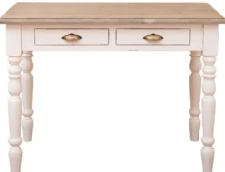 Casa Padrino Landhausstil Schreibtisch mit 2 Schubladen Antik Weiß / Naturfarben / Antik Messing 109 x 60 x H. 79 cm - Landhausstil Büromöbel