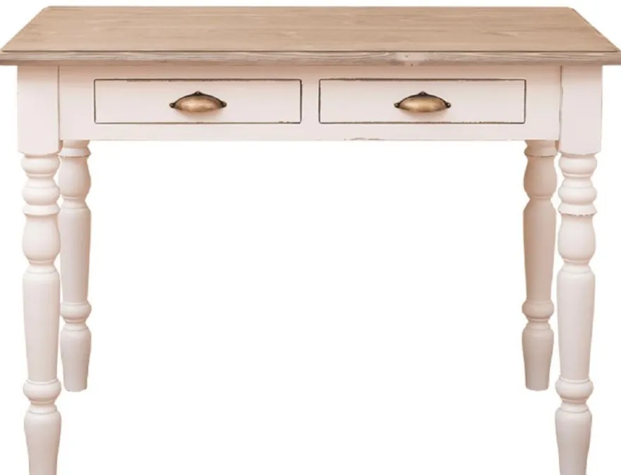 Casa Padrino Landhausstil Schreibtisch mit 2 Schubladen Antik Weiß / Naturfarben / Antik Messing 109 x 60 x H. 79 cm - Landhausstil Büromöbel