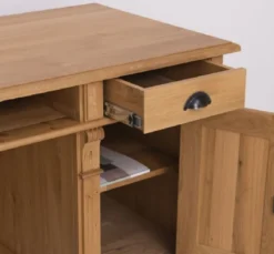 Casa Padrino Landhausstil Schreibtisch Naturfarben 160 x 70 x H. 78 cm - Massivholz Bürotisch mit 2 Türen und 2 Schubladen - Massivholz Möbel - Büro Möbel im Landhausstil - Landhausstil Möbel